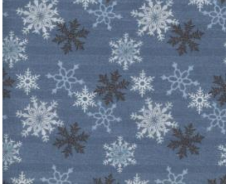 108475-57 $16.90/yd Snowflake delight, white and black on Denim stripe