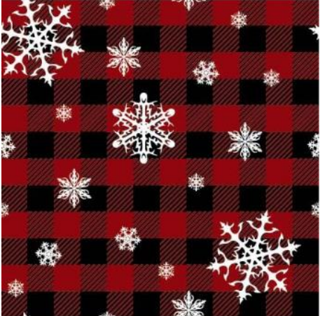 112507-57 $16.90/yd Downhome Country Christmas red and black plaid and white snowflakes