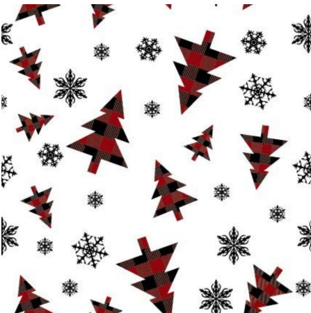 112509-57 $16.90/yd Downhome country Christmas Trees of red plaid on white