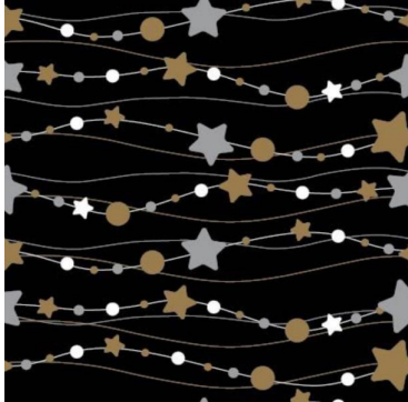 113148-57 $16.90/yd Silver & Gold  stars on black