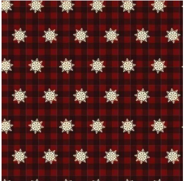 113181-57 $16.90/yd patchwork christmas white snowflakes and plaid of black and red