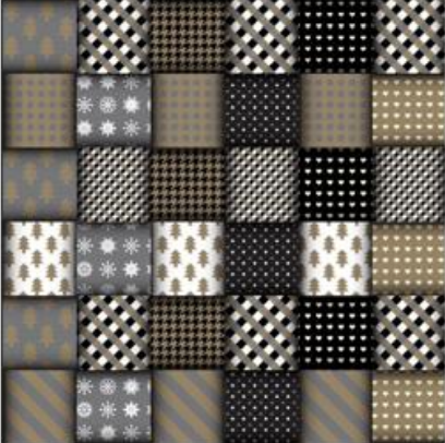 113188-57 $16.90/yd  Wrapped Ribbons Silver, Gold and Black