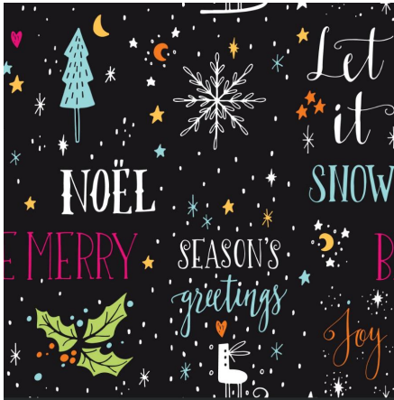 113191-57 $16.90/yd Christmas Greetings on Black