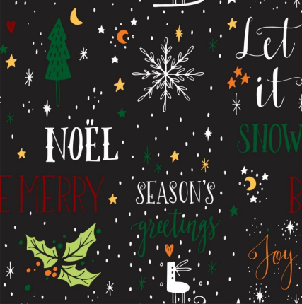 113192-57 $16.90/yd (Only 4yds left) Christmas Greetings and Black