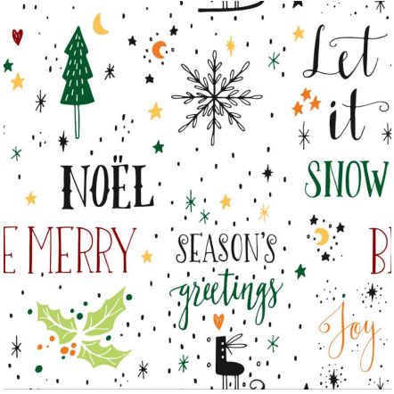 113193-57 $16.90/yd Christmas Greetings on White