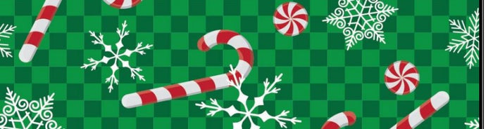 123067-57 $17.45/yd Christmas Candy Canes on Green plaid