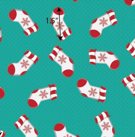 123071-57 $17.45/yd Christmas stockings on teal