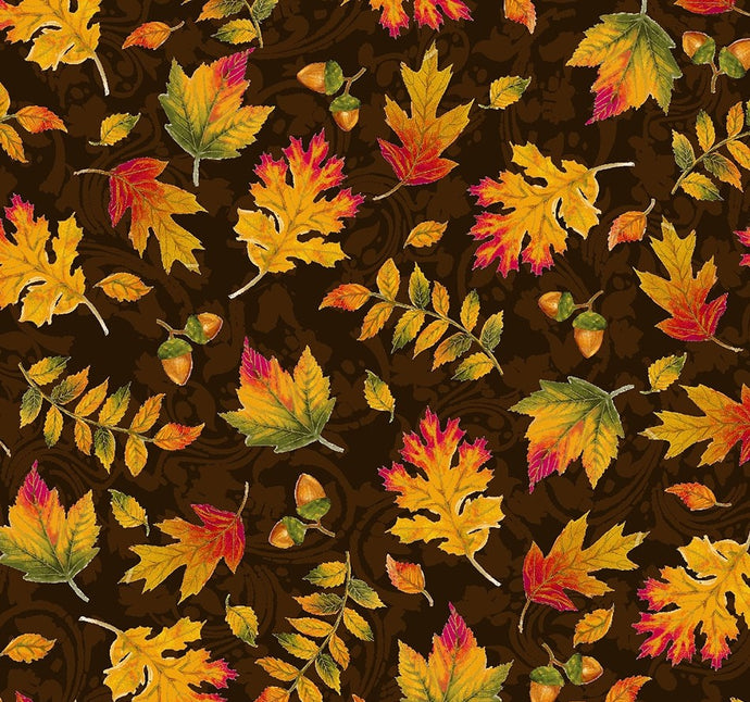 129084 $20.25/yd Colourful Leaves on brown