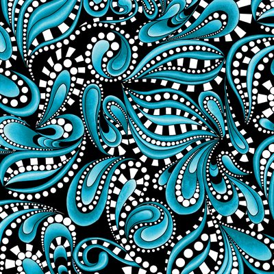 16155-84 $20.50/yd Xanadu Collection - Teal on Black