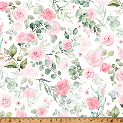 25288-12  $22.50/yd Fancy Flutter Pink flowers