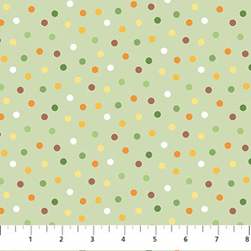 25646-72 $18.90/yd Wee Safari, Multi coloured dots on green