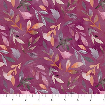 26828-28 $18.45/yd Multi coloured leaves on burgundy