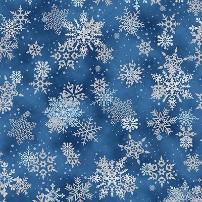 27165-230 $20.25/yd Sapphire and Silver Snow flakes on light blue