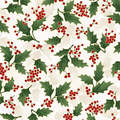 27167-20 $20.25/yd Christmas Holly on White