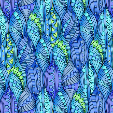 29523-B $20.50/yd  Seashell Mystique Blues and Lime Greens