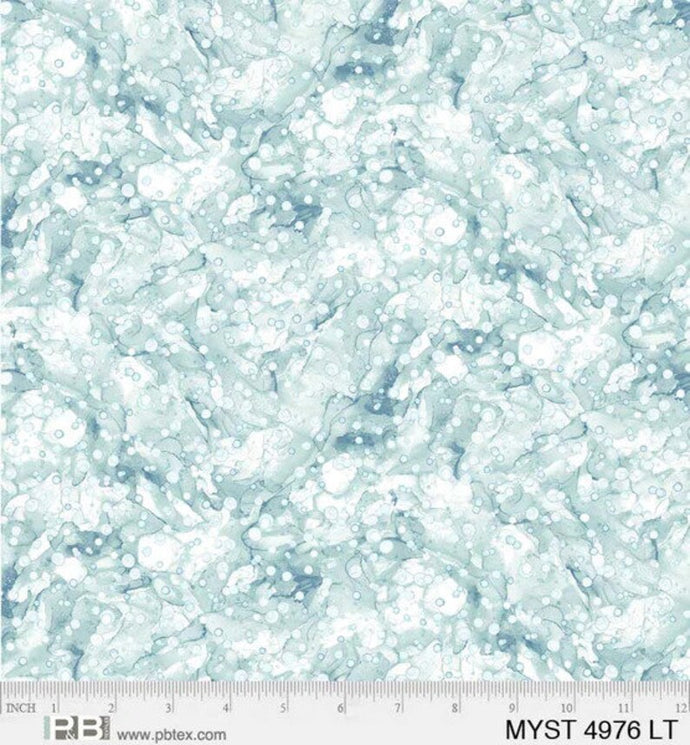 4976-LT  $20.50/yd Mystique-Marbled in Light Teal and white