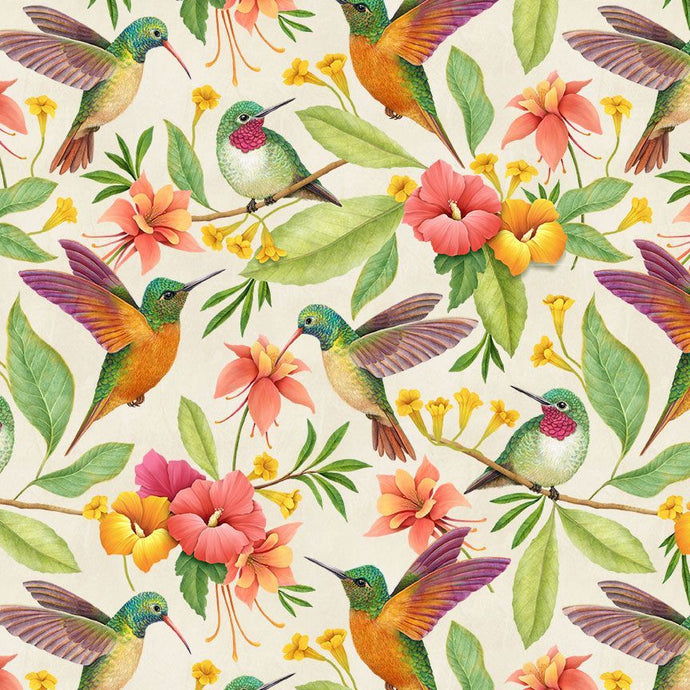 CD1915-MUL $20.25/YD  HUMMINGBIRDS with tropical background