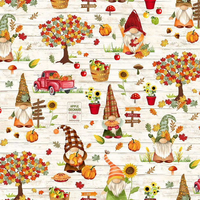 CD2127-CRE $20.25/yd Apple picking gnomes, so cute!