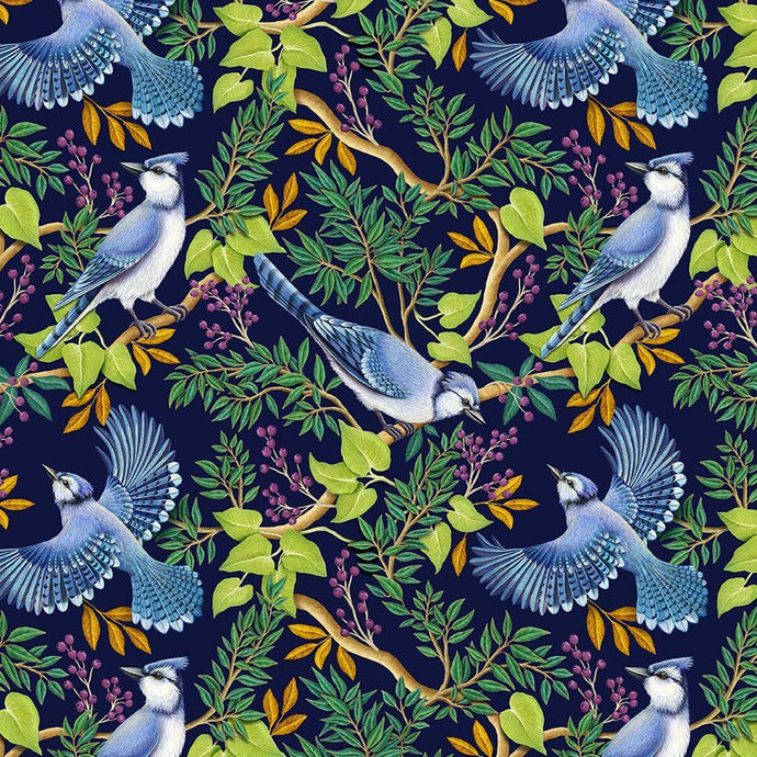 CD2276-NAV $20.25/YD Blue Birds in branches. Sew Beautiful!