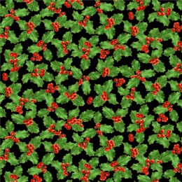 CM2897-HOL  $20.50/YD Mistletoe on black