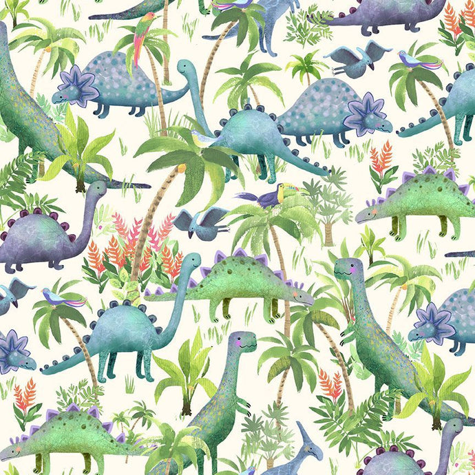 2426-CRM $20.50/yd Dino-Mite Land on cream