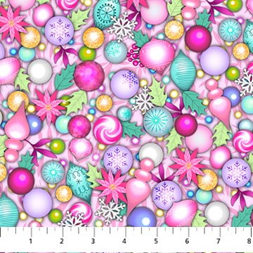 26970-21 $18.50/yd Merry and Bright, Pink and multi coloured