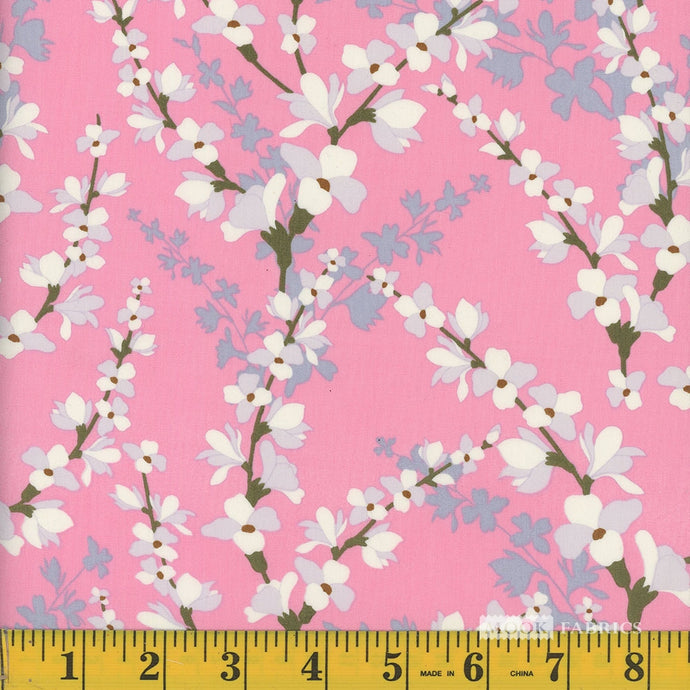 121423 $16.90/yd PINK with white and grey flowers