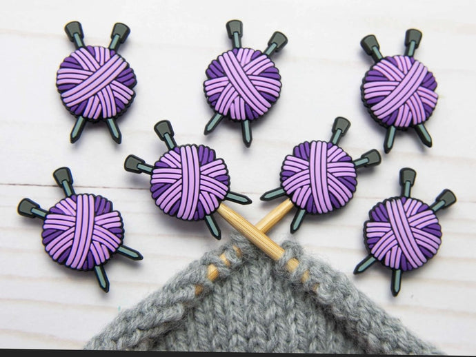 Purple yarn ball Stitch Stoppers for your knitting. $9.00/set Choose 1 yard to get 1 set