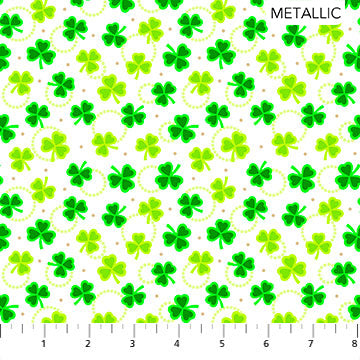 Z10140M-71 $15.10/yd Two tone green shamrocks on white