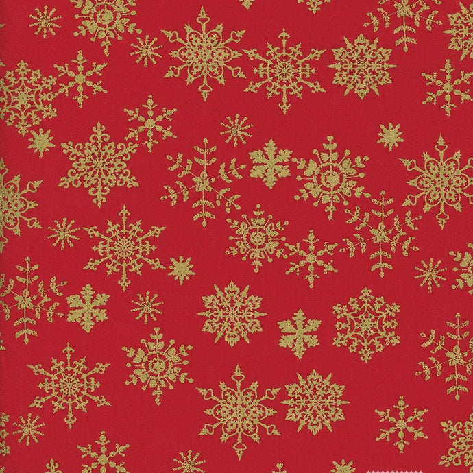 109102 $16.25/yd Christmas Holly Jolly Christmas in Metallic Gold on Red