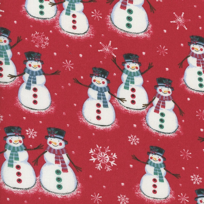 109115 $16.95 Holly Jolly Christmas Snowmen on Red background