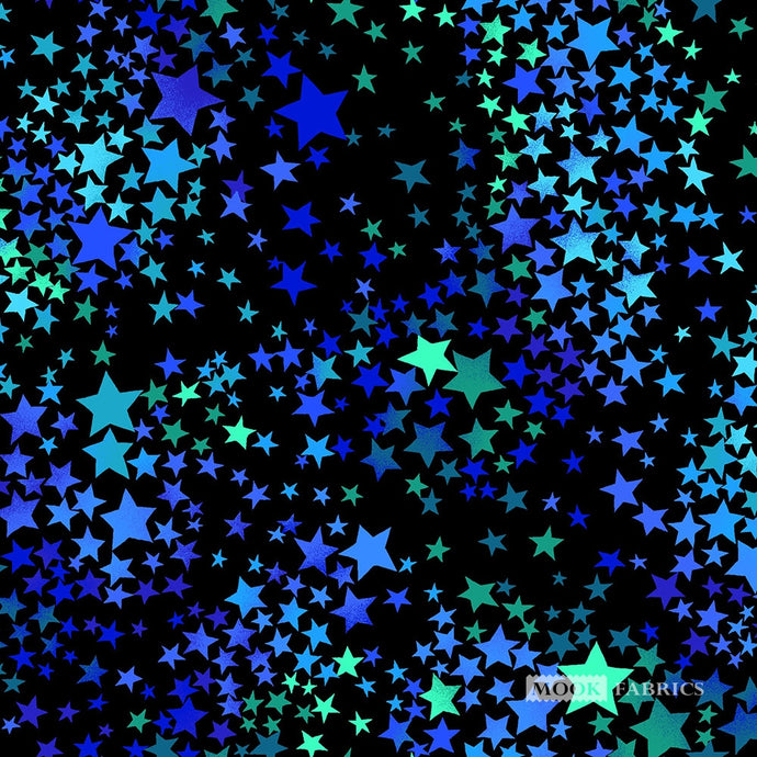 125606 $21.98/yd Stars of Blues and Greens on black