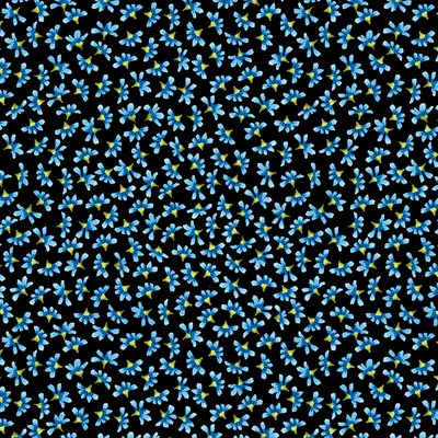 12808-84 $19.40/YD Turquois and a little yellow on black background