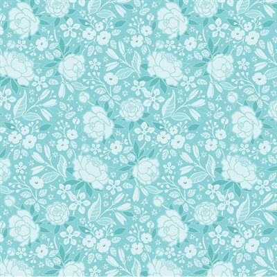 13511-24 $16.60/yd (Only 3 yds left) Aqua on Aqua Flowers and leaves