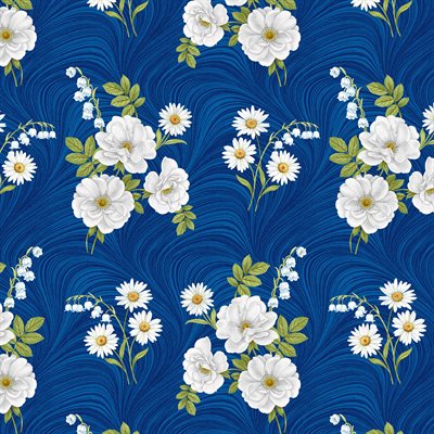 19492-53 $16.60/YD Royal Blue with White Flowers