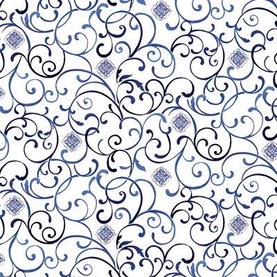 19495-56 $16.60/yd Beautiful Blue Swirls on White