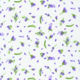 20363-234 $17.95/yd Tiny Lavender Flowers with Green Leaves on White