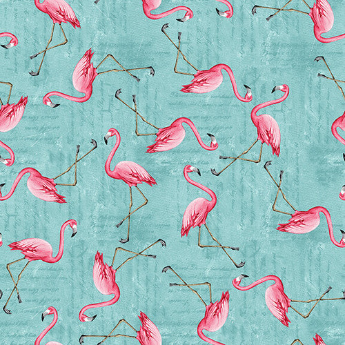 2371-76 $18.95 Tropical Vibes Flamingos on Aqua