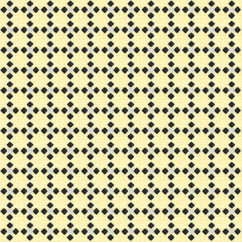 2406-44 $18.95/yd Black squares quilt shaped on yellow