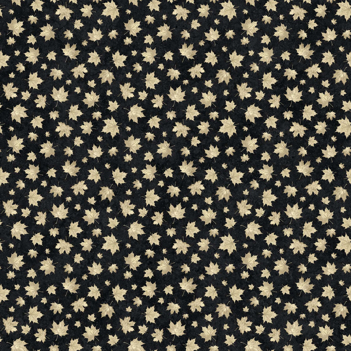 24269-99 $17.35/yd Oh! Canada Collection,  Beige Maple Leaves on Black