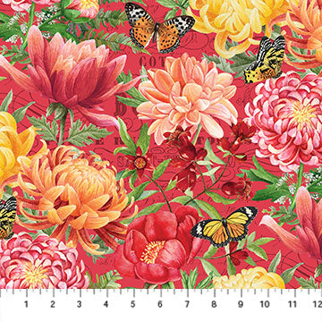 24917-24 $16.95  Morning Blossom Colourful Flowers on Coral