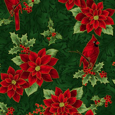 27767-60 $18.45/yd Cardinal and Poinsettias on Green and Holly too!