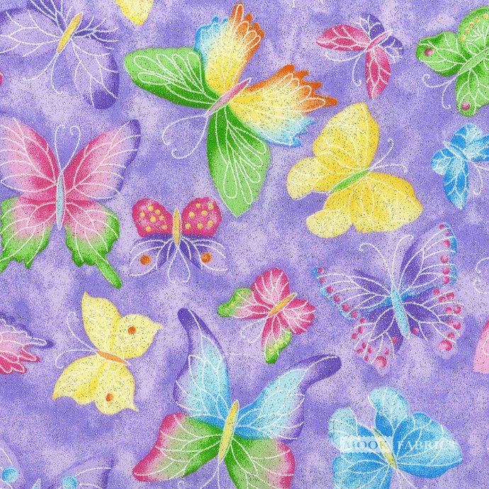 63820 $16.50/yd Colourful Butterflies on purple