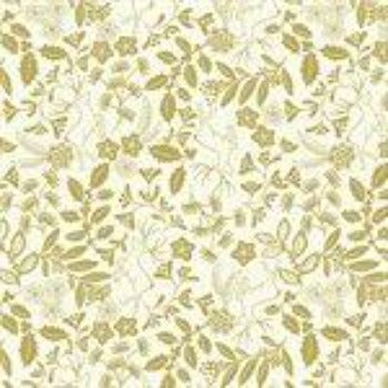 65-1  $17.50/yd Christmas with gold leaves on cream