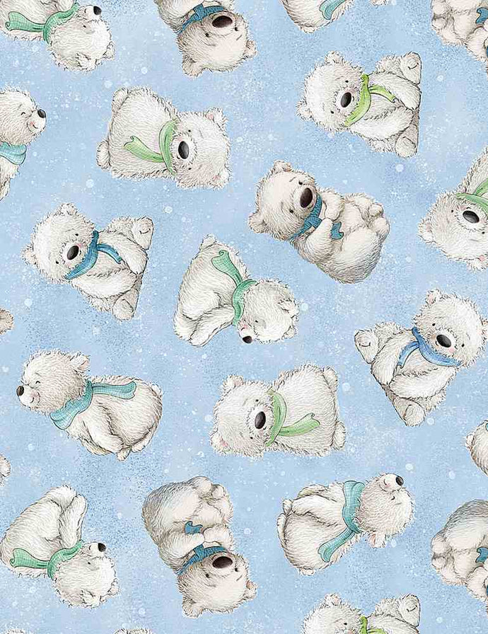 C1140-SKY $18.45/yd Arctic Polar Bears on Sky blue coloured background
