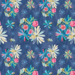 CD13020-NAVY $19.22/YD colourful flowers on navy