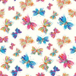 CD13021-CLOUD $19.22/YD (Only 1 yd left) Colourful Butterflies on cream