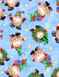 CD1388 $18.45/YD Gnomes for Christmas on Blue