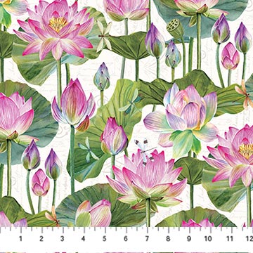 DP25057-11 $17.50/yd Pink Waterlilies on White