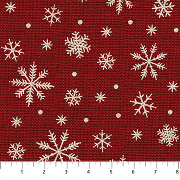 24682-26 $18.45/yd Warm & Cozy Flannel Fabric White Snow Flakes on red